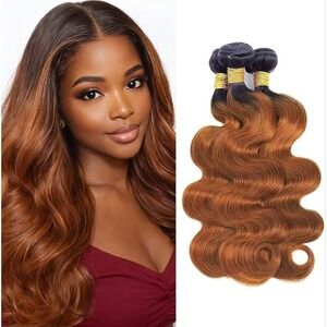 100% Human Hair Bundles T1B/30 Body Wave 8 10 12 Inch 3 Pack with Wig Cap NEW